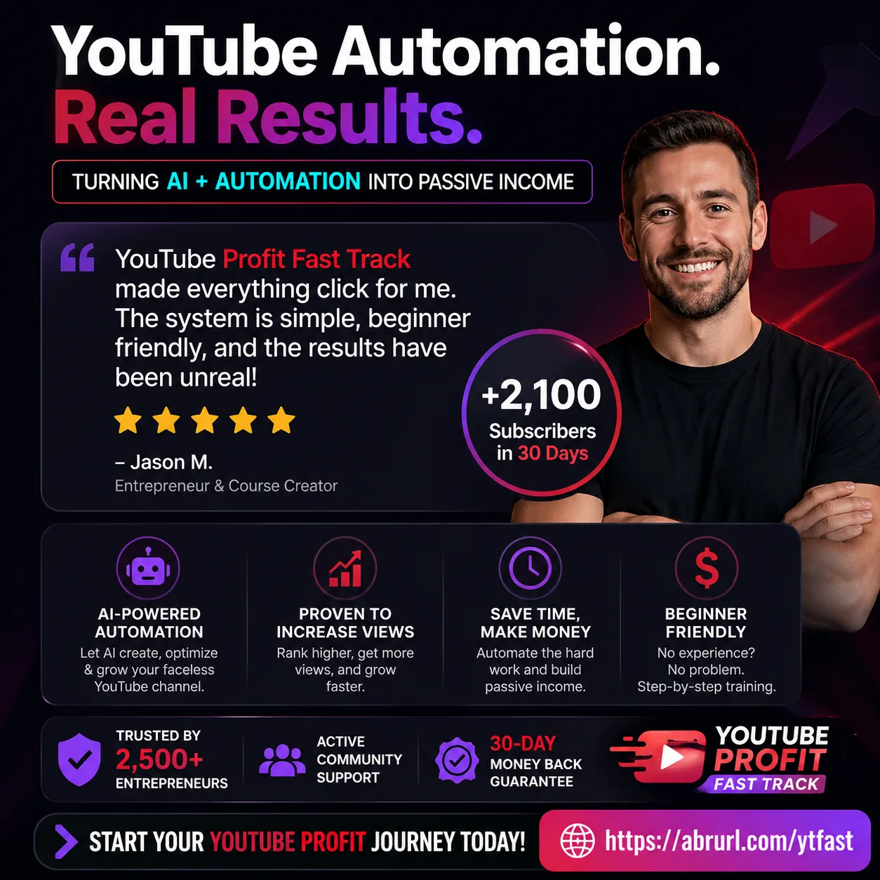 YouTube automation real results testimonial graphic sample