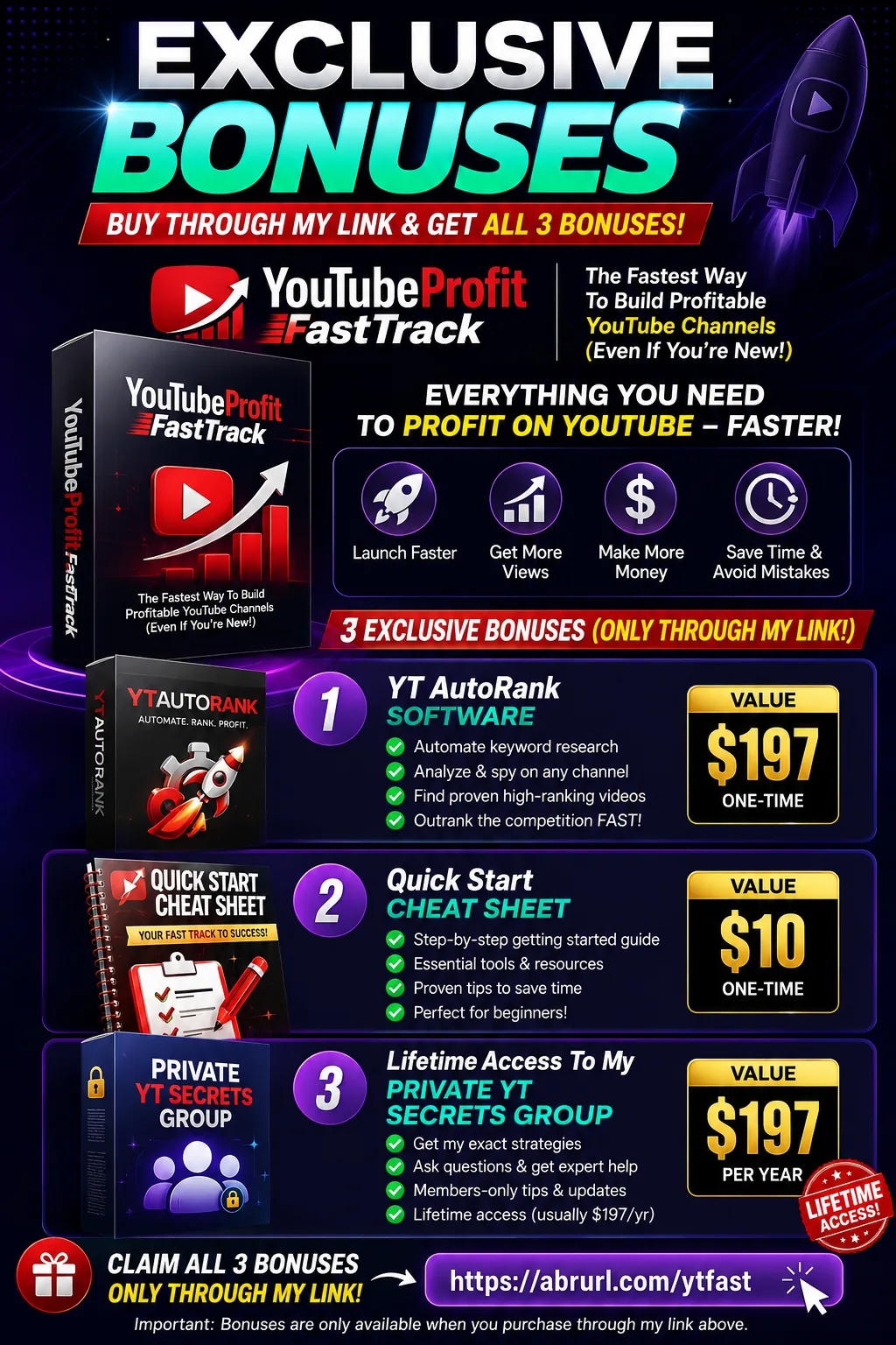 YouTube Profit Fast Track bonus stack vertical sample