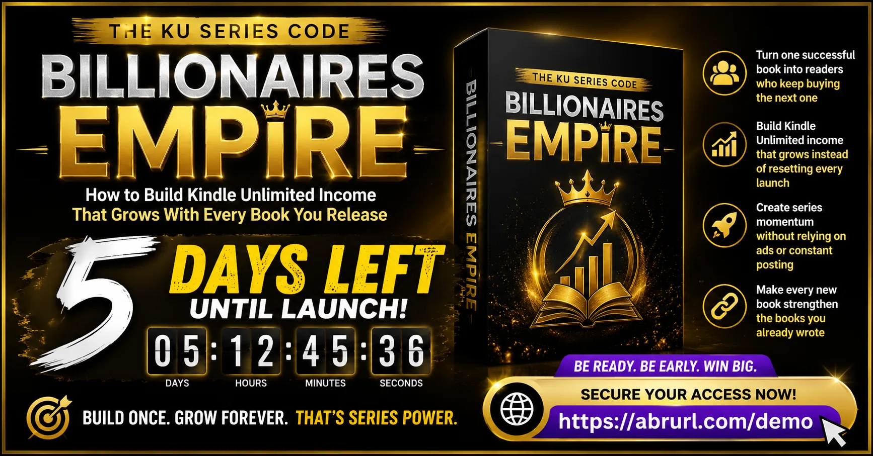 Billionaires Empire launch countdown banner sample