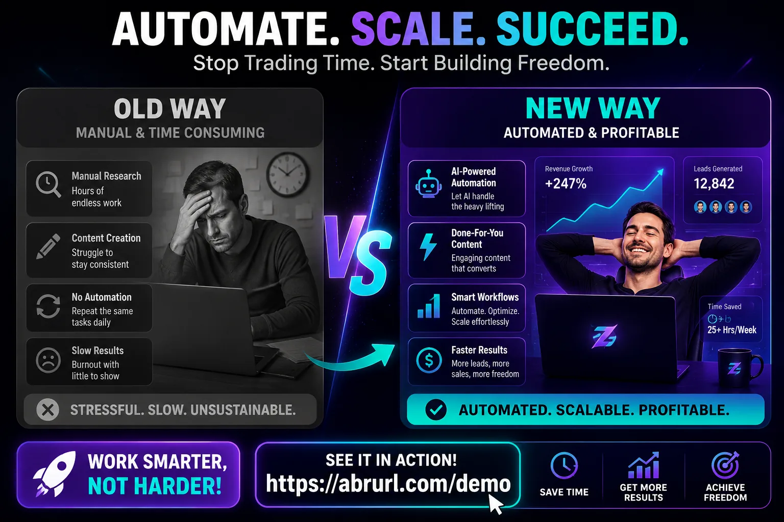 Automate scale succeed comparison graphic sample