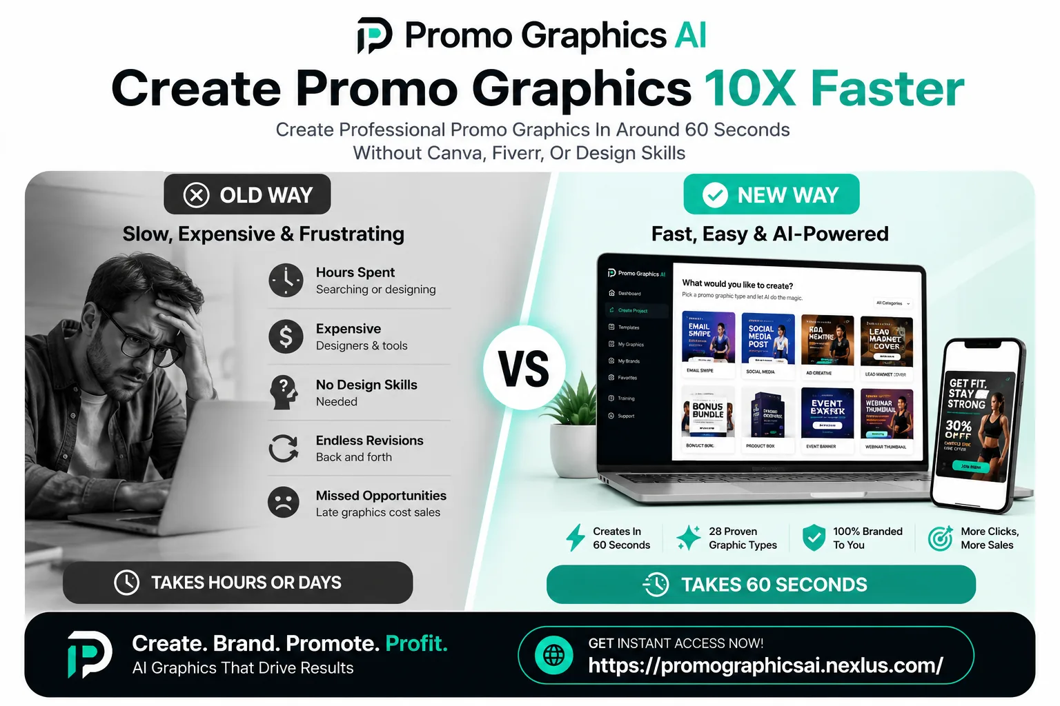 Promo Graphics AI old way versus new way comparison graphic